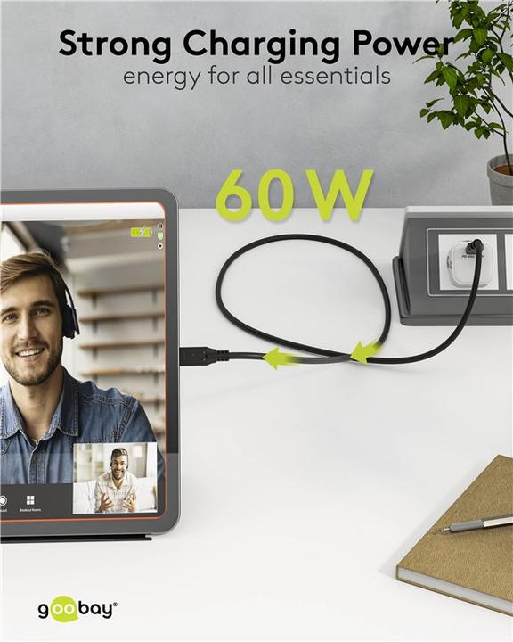 Produktbild Goobay USB-C-Kabel, USB 3.2, 60 W, 5 Gbit/s, Power Delivery, 3 m (3 m, USB 3.2, 60 W)