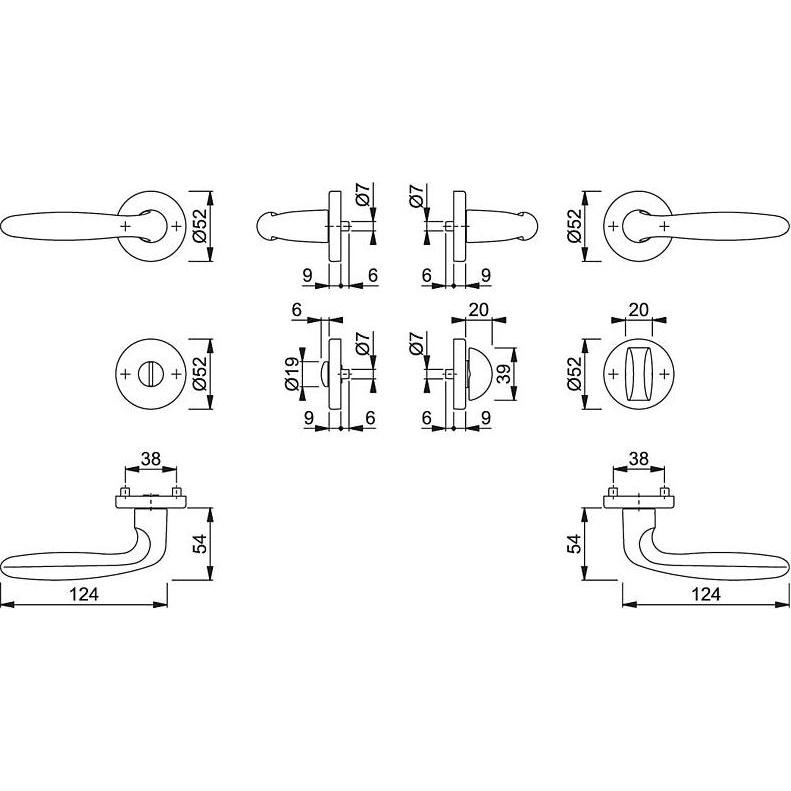 Thumbnail - Hoppe, Türgriff + Fenstergriff, Verona 1510/42KV/42KVS Bad-Garnitur WC F9 (Türgriff)