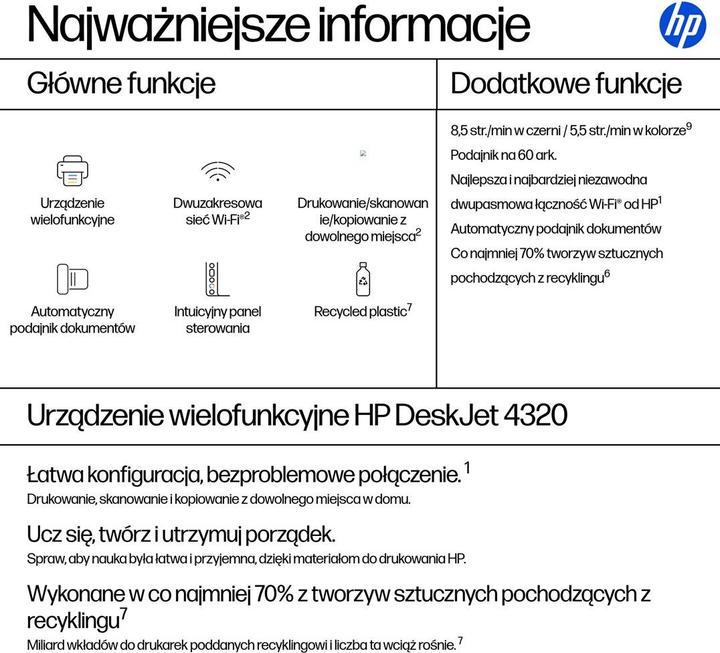 Nutritional values and ingredients HP Deskjet 4320 All-in-One Bl?kprinter (Ink, Colour)
