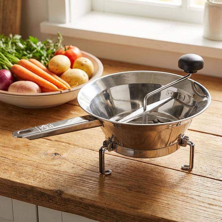 Produktbild Tomatto Profi-Passiermühle mit 3 Sieben aus Edelstahl für Gastronomie & Küche - Hochwertiges Passiergerät