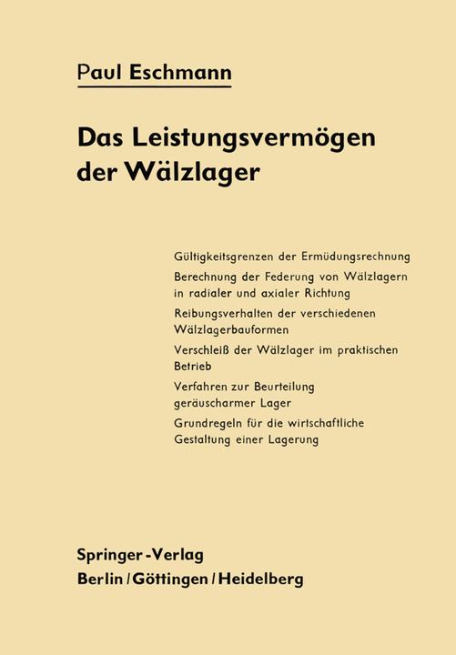 Produktbild Das Leistungsvermögen der Wälzlager (Deutsch, Paul Eschmann, 2012)