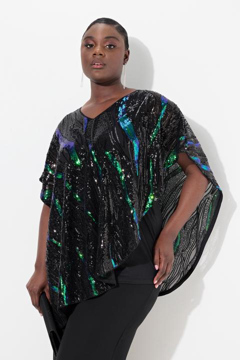 Image du produit Ulla Popken Blouse oversize doublée. Voile en mousseline à sequins (46, 48)
