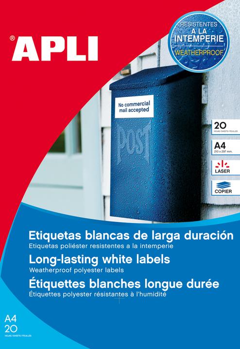 Actual product image Apli Weatherproof foil labels, diameter 30 mm, whiteá