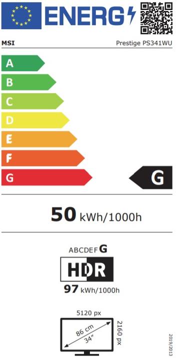 Energy Label MSI Prestige PS341WU (5120 x 2160 pixels, 34")