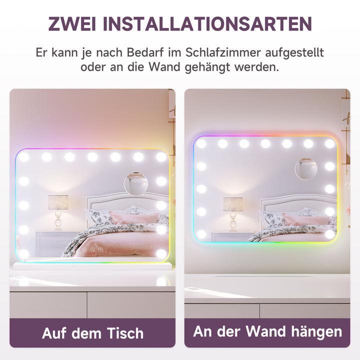 Actual product image SONNI 58x45cm wei? Schminkspiegel mit RGB, Einstellbare Helligkeit, 10x Vergr??erung, Wandmontage