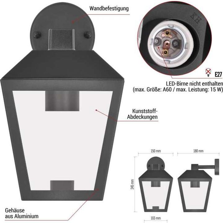 Image du produit Emos LED GARDEN LIGHT,E27,IP44,MAX 15W,WALL MOUNTED (E27, IP44)