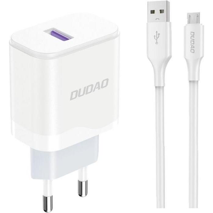 Dudao A20EU USB-A 18W Wandladegerät – Weiss + USB-A – Micro-USB-Kabel (18 W), USB Ladegerät, Weiss