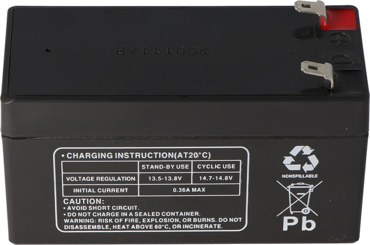 Actual product image Multipower Battery MP1.2-12 Lead acid battery with 4,8mm Faston contacts (12 V, 1.20 Ah)