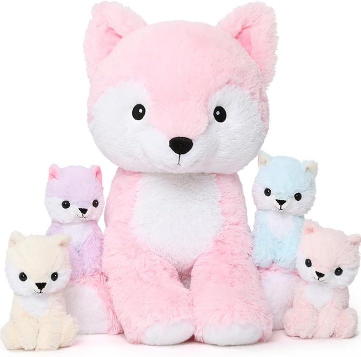 Actual product image Milkii Fuchs Plüschtier mit 4 Baby-Füchschen im Bauch, XXL (48 cm)