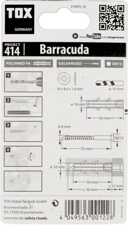 Image du produit Tox Chevilles à expansion Barracuda 10x50 mm, vis incluse 4 pièces (4 pcs)
