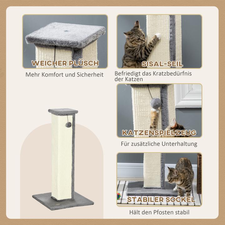 Immagine prodotto PawHut Tiragraffi quadrato con palla da gioco (81 cm, Bianco crema, Grigio)