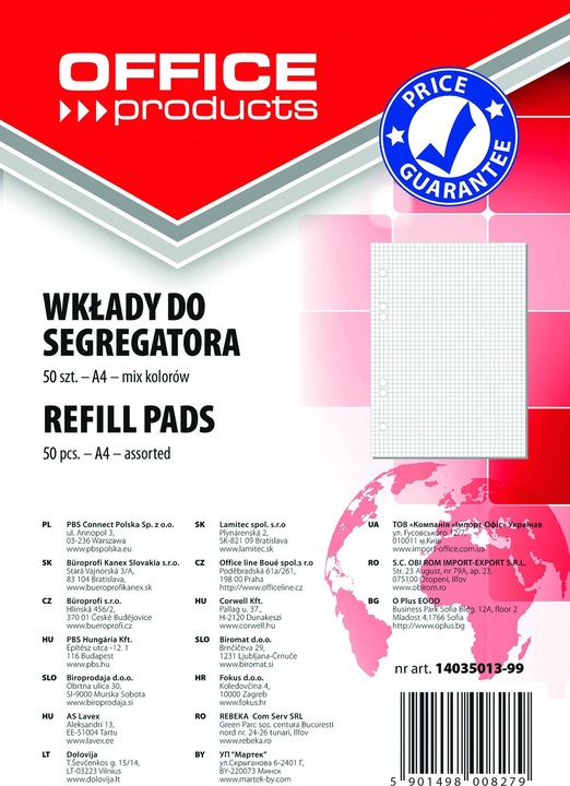 Actual product image Office Products Perforated file inserts, a4, squared, 50 sheets, assorted colours