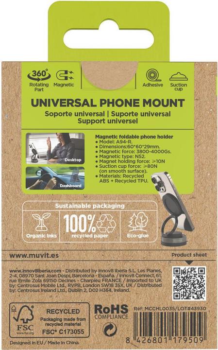 Immagine prodotto Muvit Auto-Handyhalterung Mcchl0035 Schwarz