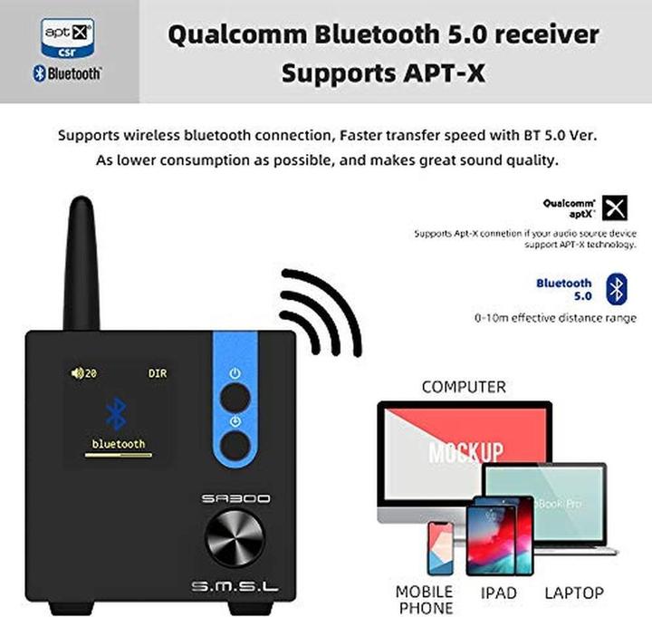 Actual product image SMSL Audio SMSL SMSL SA300 Black Amplifier Class D Bluetooth Sub (Amplifier)