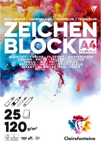 Image du produit Clairefontaine Zeichenblock A4, 20 Blatt weiss 120g, blanko - (A4, Blanc)