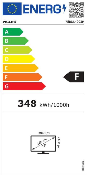 Energy Label Philips Dis Public 75 75BDL4003H/00 H-Line (3840 x 2160 Pixels, 75")