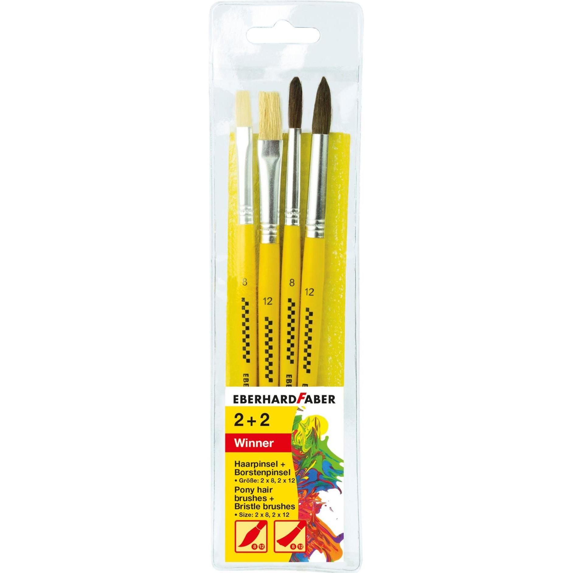 EberhardFaber, Pinsel, Pinsel-Set Borsten/Haarpinsel, 4 Stück (12 mm)