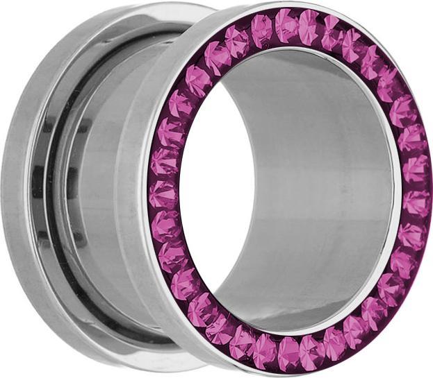 Immagine prodotto Star Piercing Tunnel di carne argento con cristalli fucsia e strato protettivo epossidico (senza ottone, Acciaio chirurgico 316L)