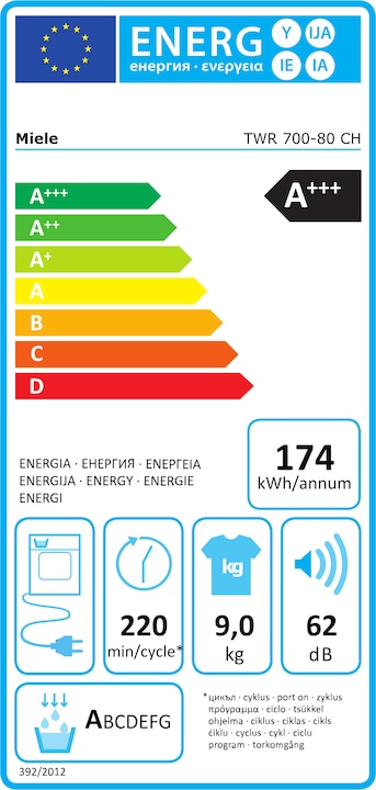 Energie-Label Miele TWR 700-80 CH (9 kg, Links, CH-Stecker)