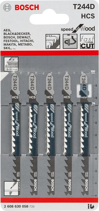 Image du produit Bosch Professional Zubehör Lame de scie sauteuse T 244 D Speed for Wood, pack de 5
