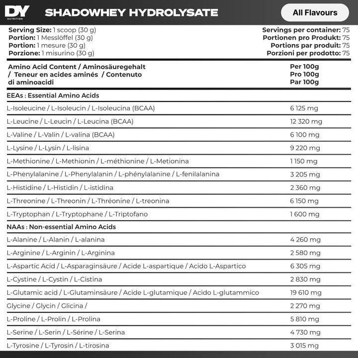Nutritional values and ingredients DY Nutrition Shadowhey Hydrolysate (2270 g, Chocolate)