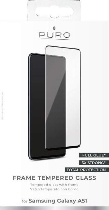 Produktbild Puro Frame Tempered Glass - universelles Panzerglas für Samsung Galaxy A51 Display (schwarzer Rahmen (1 Stück, Samsung Galaxy A51)