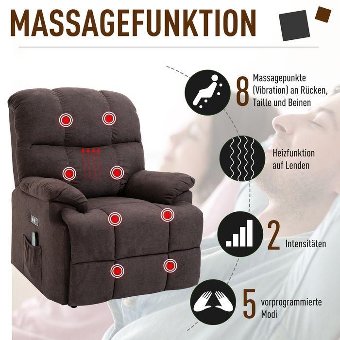 Image du produit Swisshandel24 Massagesessel mit Aufstehhilfe, Wärme, USB-Fernbedienung, Braun 83x95x105cm