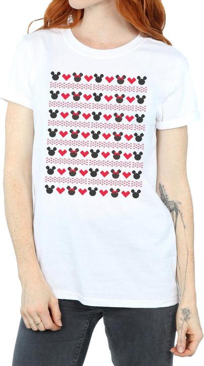 Actual product image Disney Womens/Ladies Mickey And Minnie Christmas Hearts Cotton Boyfriend T-Shirt (S)