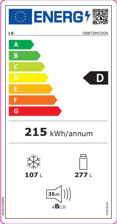 Energie-Label LG Refrigerator Gbb72mcugn (419 l)
