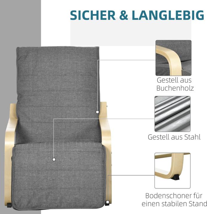 Produktbild Homcom Relaxsessel Polyester, Birkenholz Grau