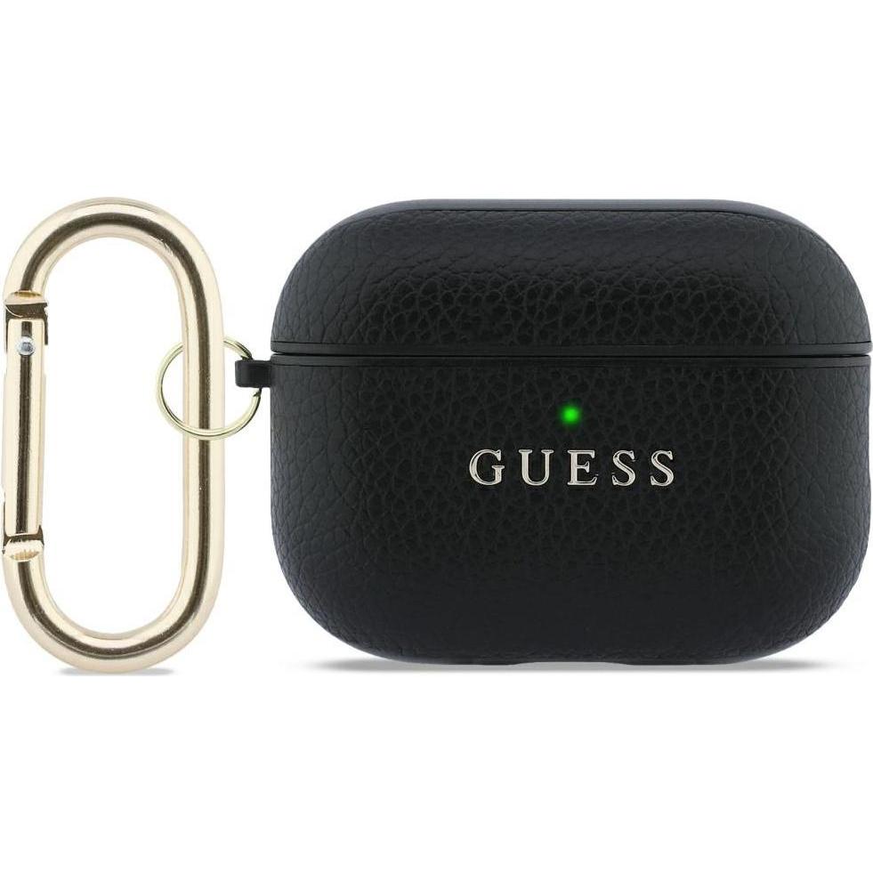 Guess Case Grained Classic Logo Hook for AirPods Pro 3 black (Manicotto per cuffie), Borsa per cuffie + Copertura protettiva, Nero