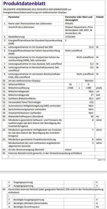 Actual product image Philips 272S1MH/00 (1920 x 1080 pixels, 27")