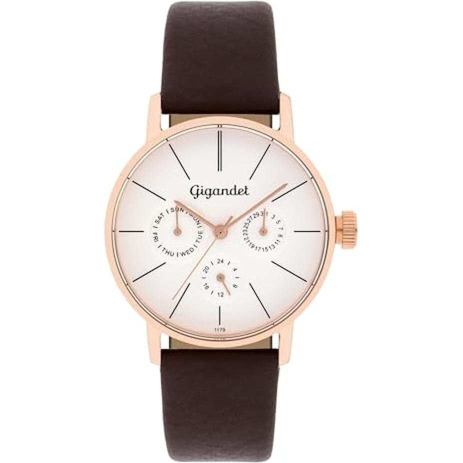 Gigandet, Orologio da polso, Analoge Damenuhr mit japanischem Quarzwerk und Lederarmband, Argento, (Orologio da polso analogico)