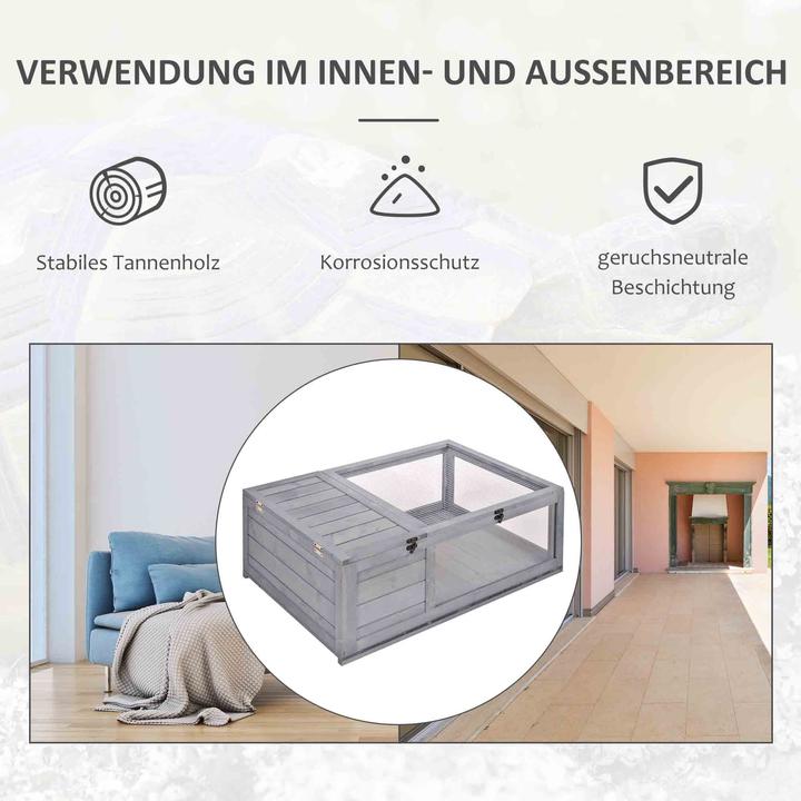 Produktbild PawHut Schildkrötenhaus Tannenholz Grau
