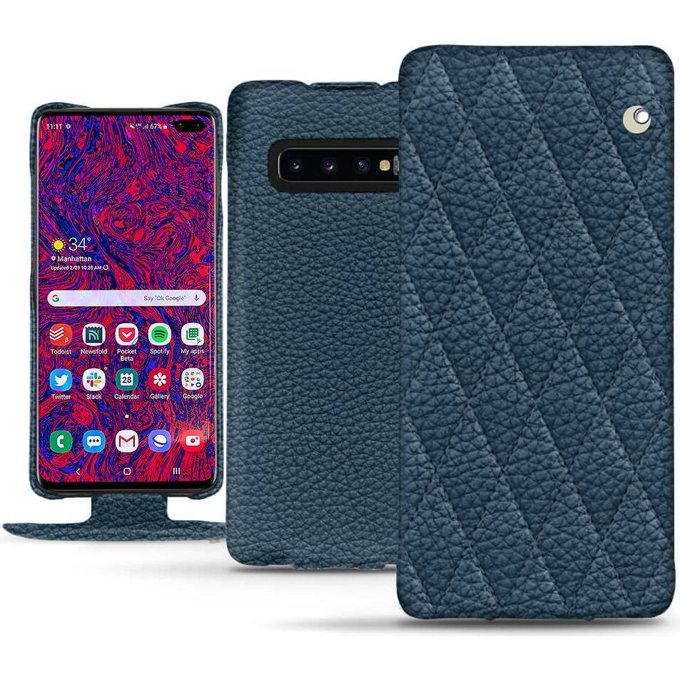 Thumbnail - Noreve Lederschutzhülle vertikal (Samsung Galaxy S10+), Smartphone Hülle, Blau