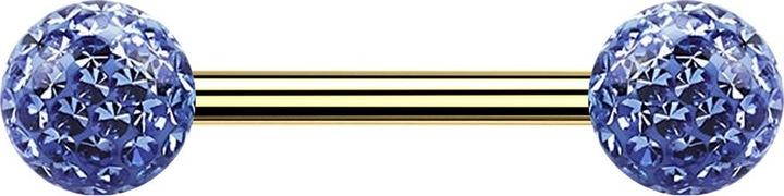 Produktbild Star Piercing Barbell vergoldet mit zwei Kristallkugeln hellblau Epoxy Schutzschicht (ohne Messing, Titan G23)