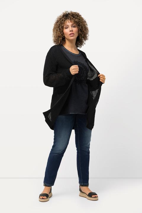 Produktbild Ulla Popken Long-Strickjacke, Netz-Optik, offene Form, V-Ausschnitt (42, 44)