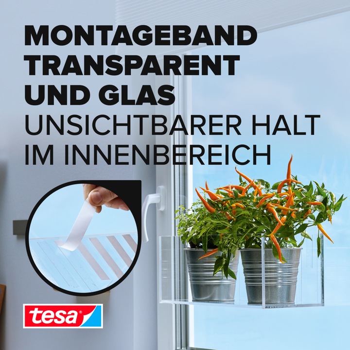 Produktbild tesa Montageband für Glas, doppelseitiges Montageklebeband (19 mm)