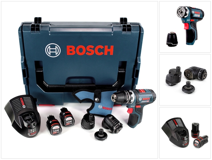 Bithouder GFA 12-X, Boorhouder GFA 12-B, Excentrische bithouder GFA 12-E, Hoektransmissie GFA 12-W, L-BOXX 102, Snellader, 1/2 L-BOXX inzetstuk 12 V adapter, 1/2 L-BOXX voor gereedschap en lader, 2 Li-ion batterijen 2,0 Ah