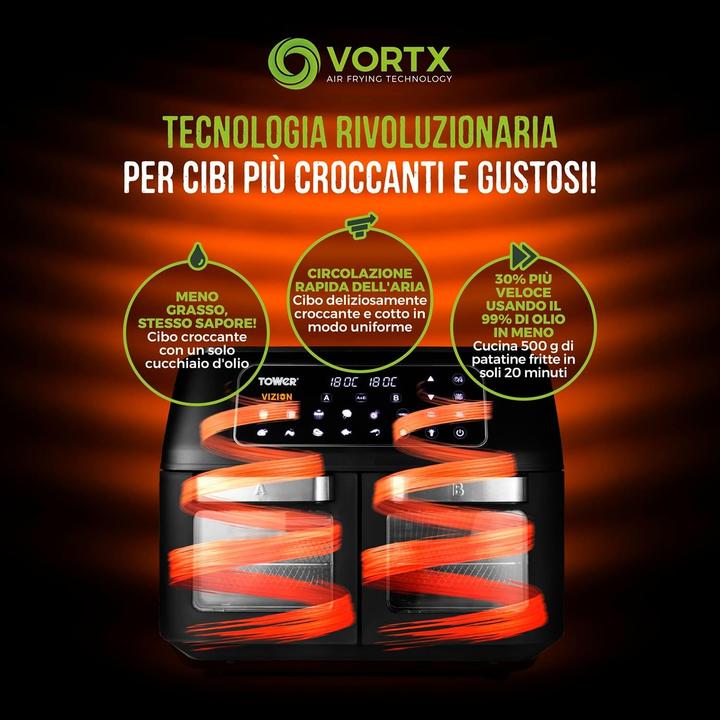 Actual product image TOWER T17102 Vortx Vizion Double Compartment Air Fryer with Digital Touch Panel 11 L Black