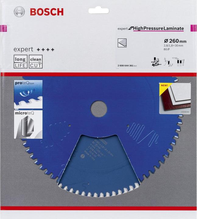 Immagine prodotto Bosch Professional Zubehör Lama circolare Expert per laminato ad alta pressione, 260 x 30 x 2,8 mm, 80
