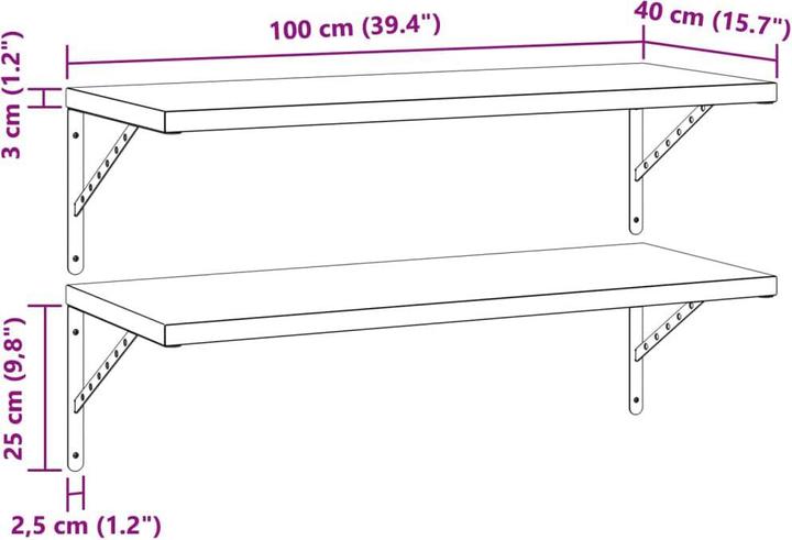 Image du produit vidaXL Étagères murales 2 pcs. 100 x 40 cm Noble (100 x 40 x 3 cm)