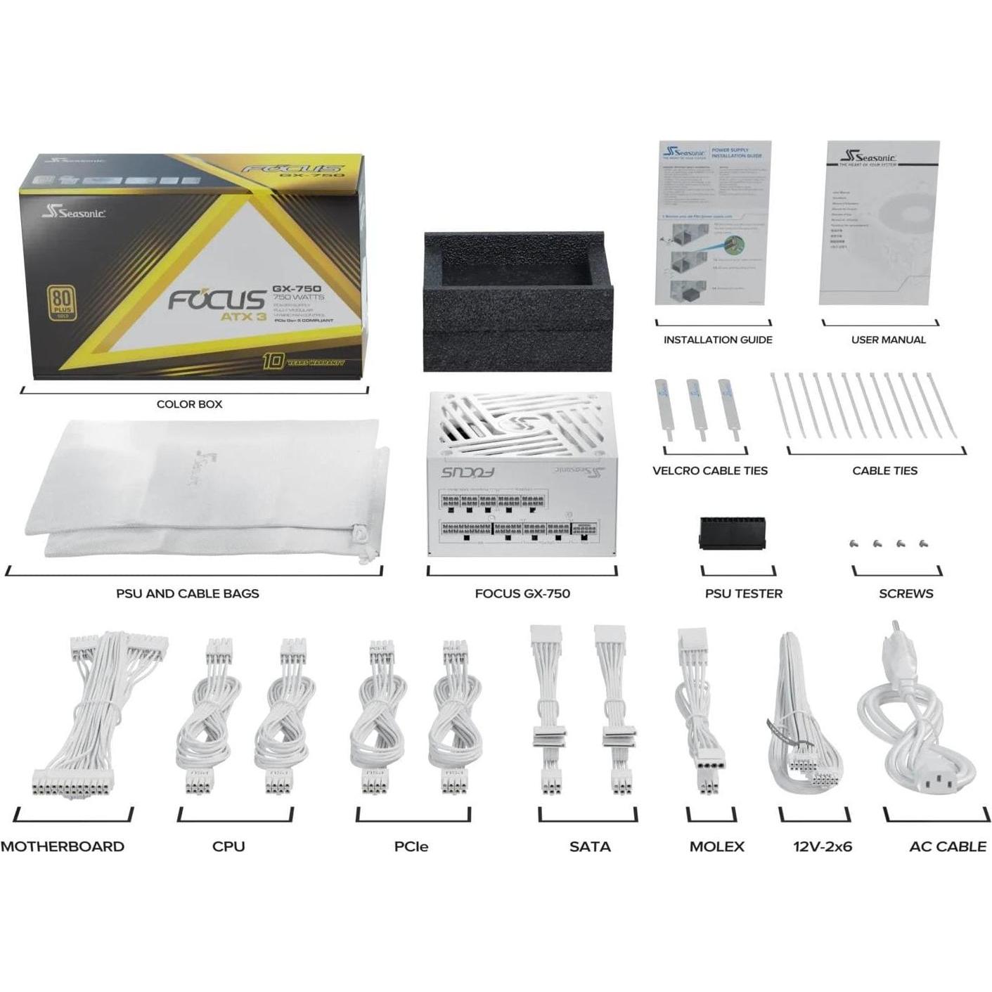 Thumbnail - Seasonic Focus GX-750 V4 750W ATX3.0 white (750 W), PC Netzteil, Weiss