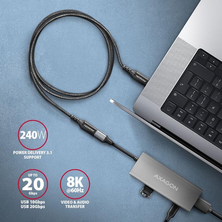 Produktbild Axagon BUCM32-CF15AB Kabelis Verlängerungskabel Gen2 USB-C - USB-C 1,5 m, 5 A, 20 Gbit (1.50 m, USB 3.2 Gen 2x2, 240 W)