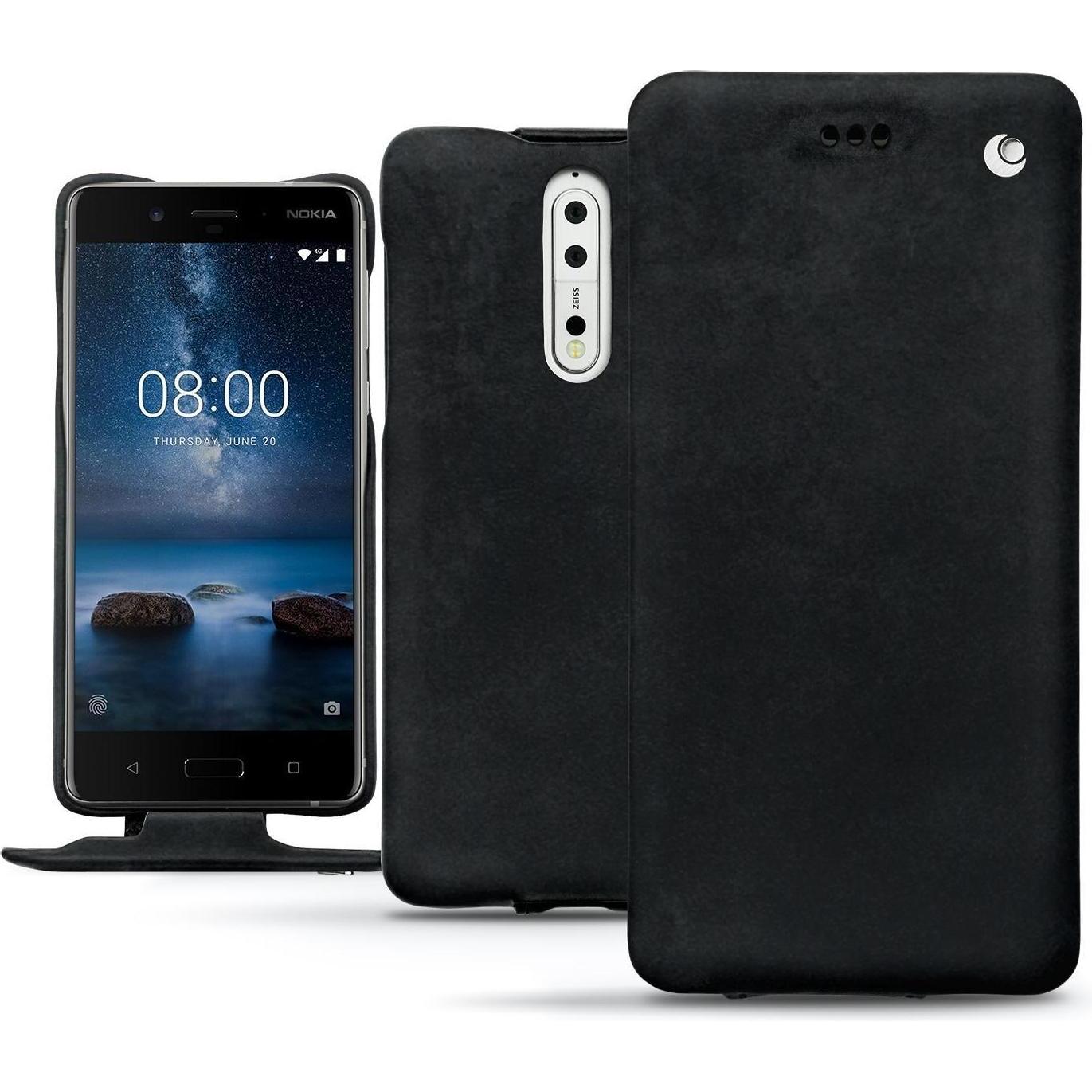 Noreve Lederschutzhülle vertikal (Nokia 8), Smartphone Hülle, Schwarz