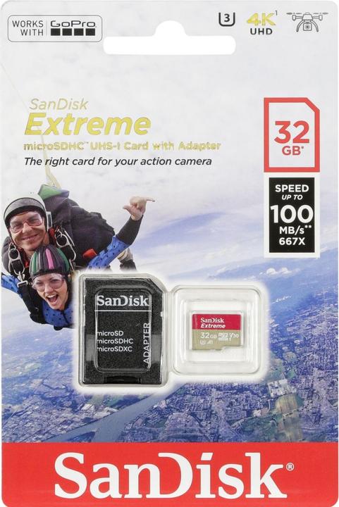Productafbeelding SanDisk microSDHC Action SC 32GB Extr.100MB A1 (32 GB, microSDHC, U3, UHS-I)