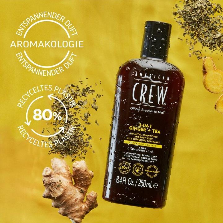 Immagine prodotto American Crew Shampoo, balsamo e lavaggio corpo 3 in 1 allo zenzero e al tè (1000 ml, Shampoo liquido)