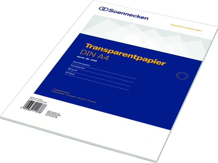 Image du produit Soennecken Papier transparent en feuille Format du papier : DIN A4 Grammage : 80 g/m². (A4, 50 feuilles, 80 g/m²)