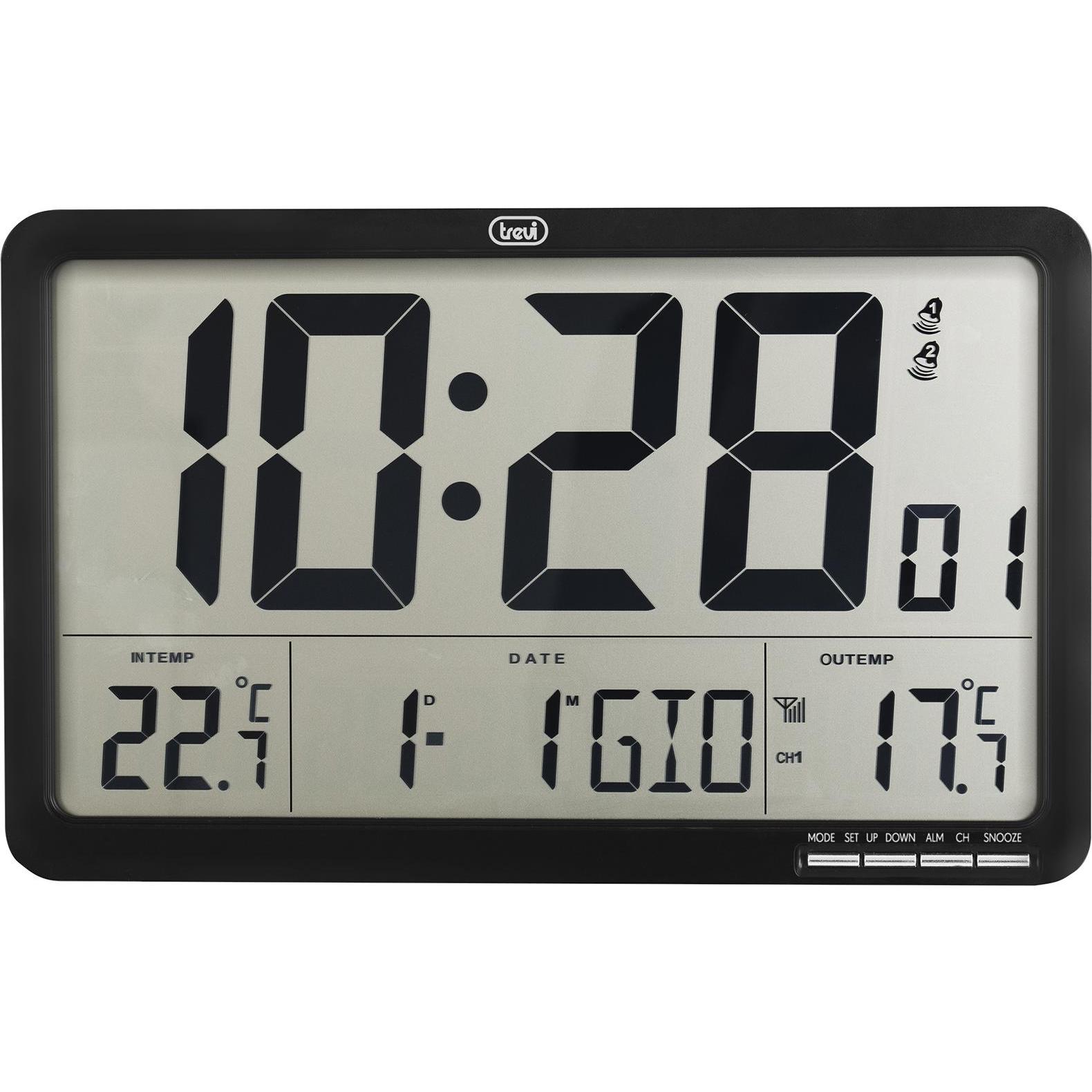 Trevi, Orologio da parete, OM 3560 RC Orologio digitale da parete con sensore da esterno, sveglia programmabile, calendario (22.50 cm)