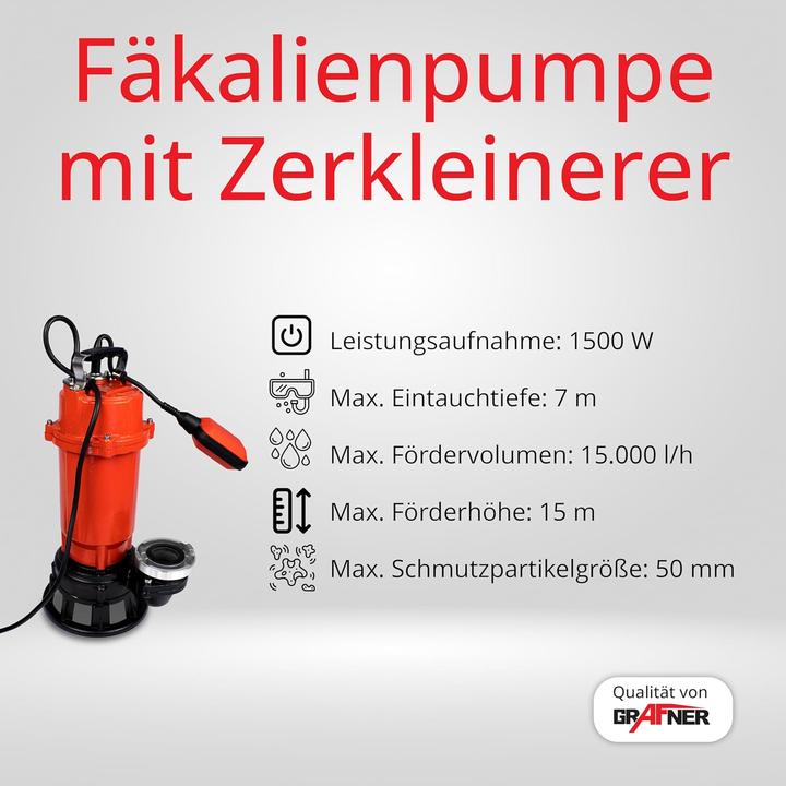 Productafbeelding Grafner Fäkalienpumpe mit Schneidwerk und Schlauch (Rioolpomp)